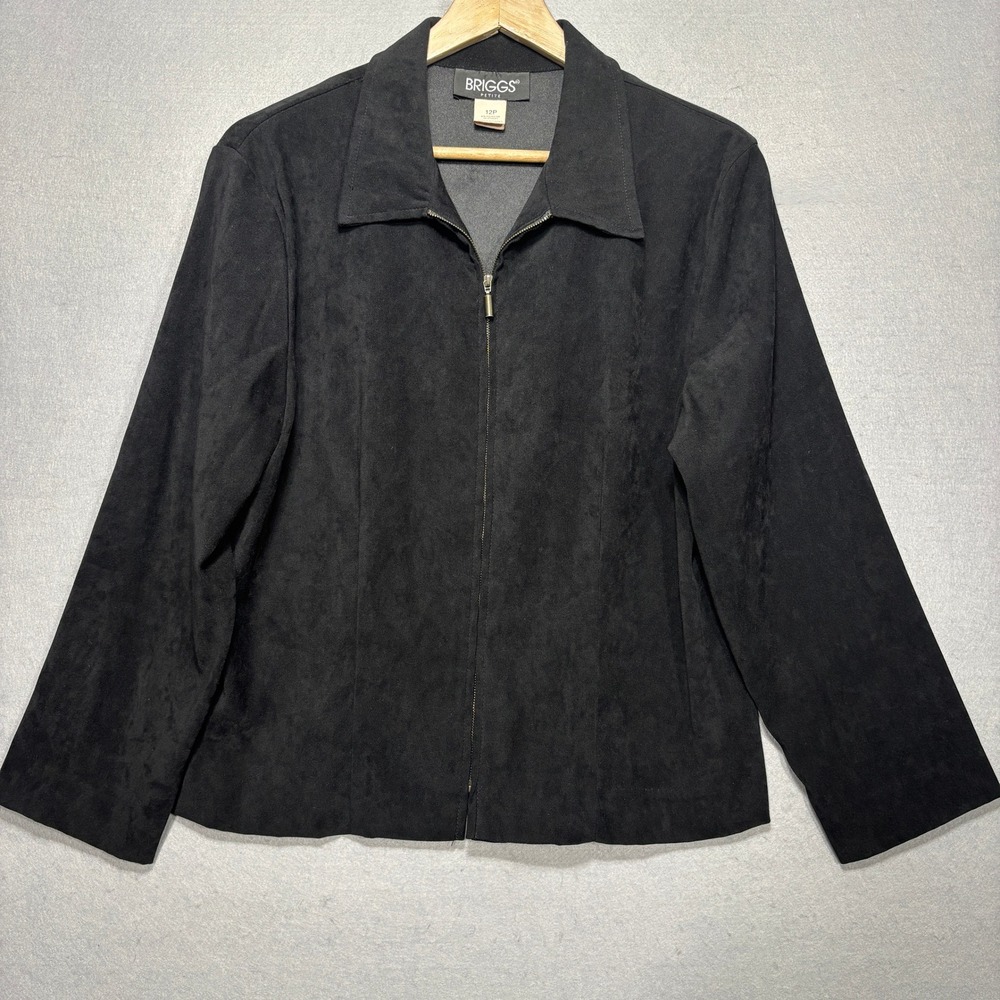 Briggs Petite Black Faux‎ Suede Zip Front Collared Jacket Women 12P Lightweight